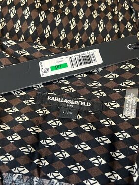 Karl Lagerfeld Brown, Black & Cream Geometric Button-Down Shirt